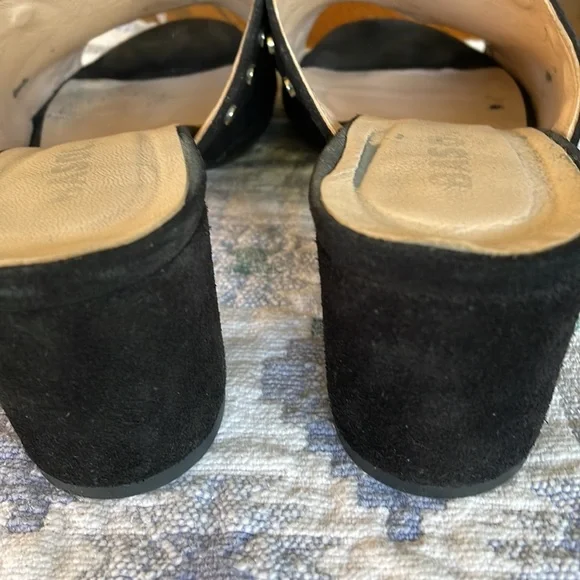 Basaco Black Suede Peep Toe Heeled Slides 39 Made in Spain - Picture 5 of 8